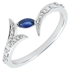 Ring Mysterious Wood - small model - white gold and marquise sapphire - 9 carats