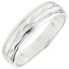 Freshness wedding ring - Palm variation engraved white gold - 18 carat