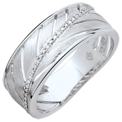 Bague Palme - or blanc brossé 9 carats et diamants