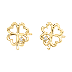 Trèfle enchanté oorstekers – 9 karaat geelgoud en synthetische diamanten