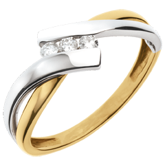 Trilogie Ring Kostbarer Kokon - Zweierlei Gold - 3 Diamanten