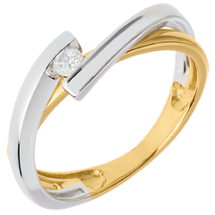 Ring Solitaire Liefdesnest - Mecano 18 karaat witgoud en geelgoud - 0.07 karaat - 18 karaat