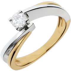 Ring Solitaire Liefdesnest - gloeidraad - 18 karaat witgoud en geelgoud - 0.26 karaat