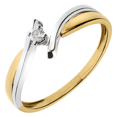 Solitaire Liefdesnest - Jupiter - 18 karaat witgoud en geelgoud - 0.05 karaat