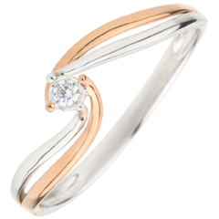 Solitaire Ring Liefdesnest - Kostbaar - 0,03 karaat - 18 karaat witgoud en roségoud