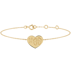 Brazalete con medalla grabada en forma de corazón - Oro amarillo de 9 quilates - Colección Lovely Yours - Edenly Yours