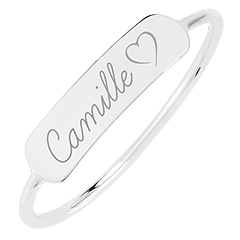 Anello medaglione rettangolo inciso - oro bianco 9 carati - Collezione Lovely Yours - Edenly Yours