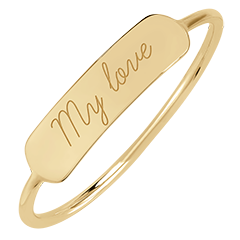 Inel medalion dreptunghiular gravat - aur galben de 9 carate - Colecția Lovely Yours - Edenly Yours