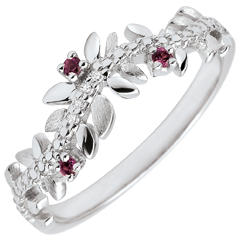Ring Magische Tuin - Gebladerte Royal - 18 karaat witgoud, Diamant en rhodolites - 18 karaat