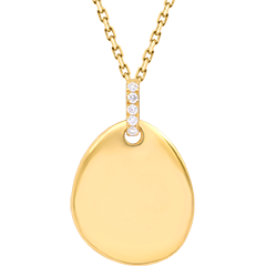 Médaille galet allongé à graver Émilie – Or jaune 9 carats et diamants de synthèse
