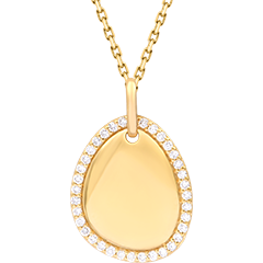 Médaille galet sertie à graver Amélie – Or jaune 18 carats et diamants de synthèse