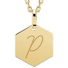 Médaille hexagonale gravée - or jaune 9 carats - Collection ABC Yours - Edenly Yours