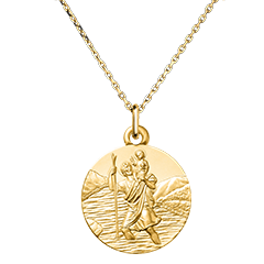 Medaille Sint Christoffel en Jezus – 9 Karaat Geel Goud