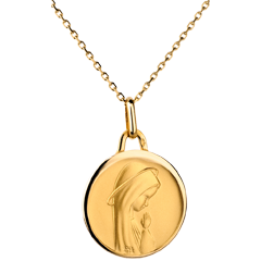 Médaille Vierge moderne à bord bombé 17mm - or jaune 18 carats