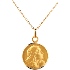 Médaille Vierge priant 16mm - or jaune 18 carats
