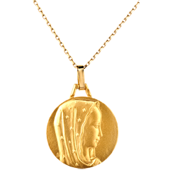 Médaille Vierge voile étoilé 18mm - or jaune 18 carats