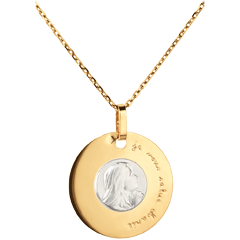 Medalion reprezentând Fecioara, gravat, 18mm - aur alb şi aur galben de 18K