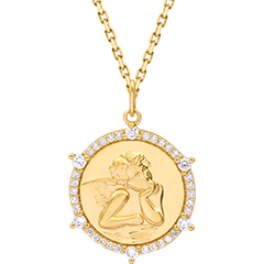 Medalla de bautizo Virgen María engastada – Oro amarillo de 9 quilates y diamantes sintéticos