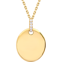 Medalla ovalada para grabar Solène – Oro amarillo 9 quilates y diamantes sintéticos