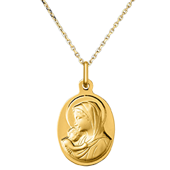 Medalla Ovalada de la Virgen y el Niño – Oro Amarillo de 18 Quilates