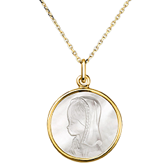 Medalla de la Virgen María en Oración – Oro Amarillo de 18 quilates y Nácar