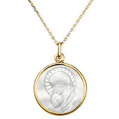 Medalla de la Virgen María y Niño – Oro Amarillo de 18 quilates y Nácar