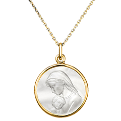 Medalla Virgen María y Niño – Oro Amarillo de 18 Quilates y Nácar