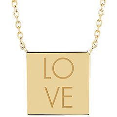 Naszyjnik z grawerowanym medalikiem w kształcie kwadratu - 9 karatowe żółte złoto - Kolekcja Lovely Yours - Edenly Yours