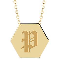 Necklace with engraved hexagonal medallion - 9K yellow gold - ABC Yours Collection - Edenly Yours
