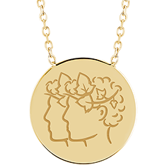 Necklace with engraved round medallion - Gemini - 9K yellow gold - Zodiac Yours Collection - Edenly Yours