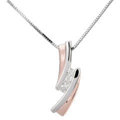 Pendentif Nid Précieux - Trilogie diamant - 3 diamants - or blanc et or rose 18 carats