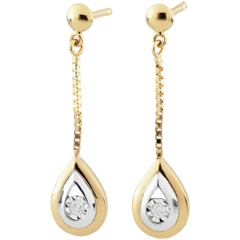 Boucles d'oreilles Larmes d'antilope - pendantes or blanc et or jaune 9 carats
