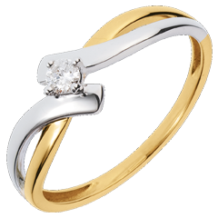 Solitaire Nid Précieux - Chamaille - diamant 0.08 carat - or blanc et or jaune 18 carats
