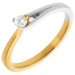 Solitaire Broche - diamant 0.11 carat - or blanc et or jaune 18 carats