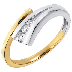 Bague trilogie Narval - 3 diamants - or blanc et or jaune 18 carats