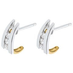 Boucles d'oreilles accroche coeur duo - or blanc et or jaune 18 carats