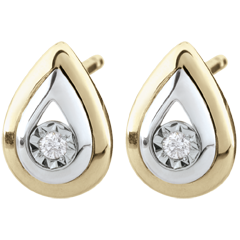 Boucles d'oreilles Larmes d'antilope - puces or blanc et or jaune 9 carats