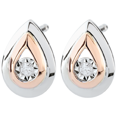 Boucles d'oreilles Larmes d'antilope - puces or blanc et or rose 9 carats