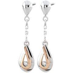 Boucles d'oreilles Goutte de rosée - or blanc et or rose 18 carats