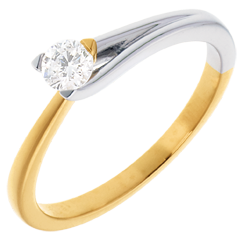Solitaire Broche - diamant 0.23 carats - or blanc et or jaune 18 carats