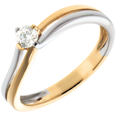 Solitaire Sillon - diamant 0.19 carat - or blanc et or jaune 18 carats