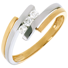 Trilogie Nid Précieux - Double jonc - or blanc et or jaune 18 carats - 3 diamants