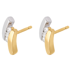 Boucles d'oreilles trilogie Nid Précieux - Citation - 6 diamants - or blanc et or jaune 18 carats