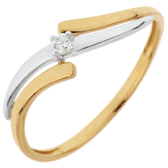 Bague Solitaire Evasion - diamant 0.04 carat - or blanc et or jaune 18 carats