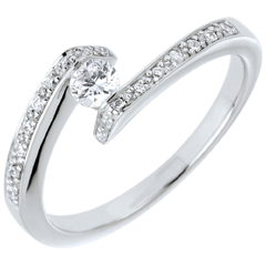 Bague Solitaire accompagné Nid Précieux - Promise - or blanc 18 carats - diamant 0.15 carat