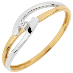 Solitaire Ring Precious Nest - Bicolor Union - yellow gold and white gold - 0.02 carat - 18 carats