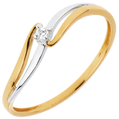 Solitaire Ring Precious Nest - Elly - white gold and yellow gold - 18 carats