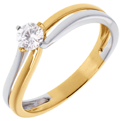 Double-fusion Solitaire ring - yellow and white gold - 0.27 carat