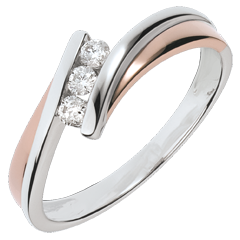 Engagement Ring Precious Nest - Trilogy diamonds - pink gold. white gold - 3 diamonds - 18 carats
