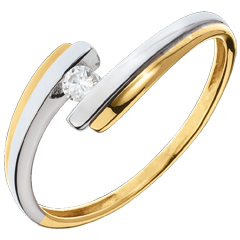 Solitario Nido Precioso - Sistema solar - oro amarillo y blanco 18 quilates - diamante 0.08 quilates